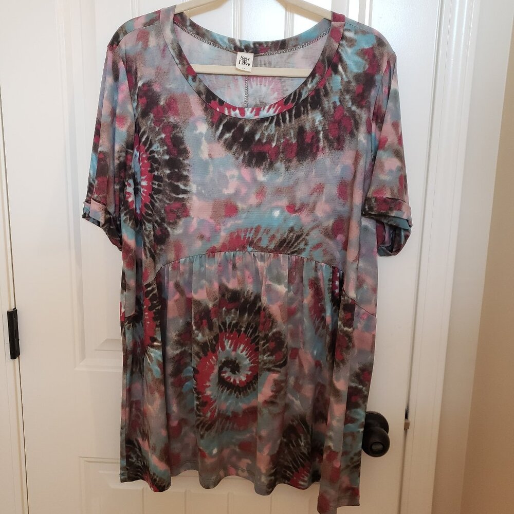 Sew In Love Tie-Dyed Design Baby Doll Top 2X